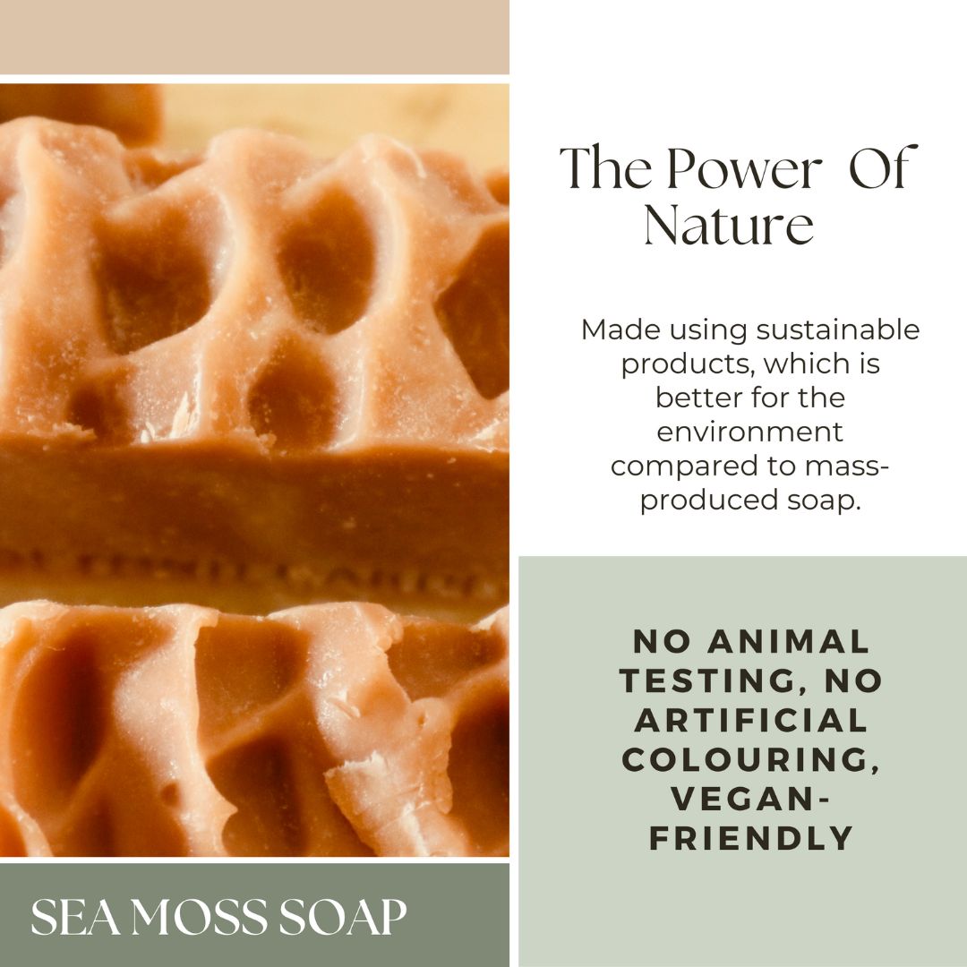A sea moss natural soap with a description of the power of nature